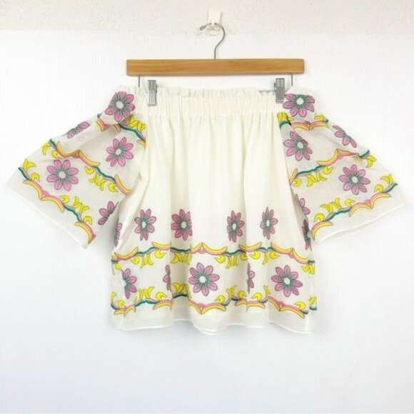 English Factory Embroidered Off The Shoulder Chiffon Blouse Top Small - Picture 1 of 8
